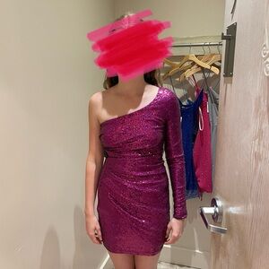 Windsor Fuchsia Sequin One-Shoulder Mini Dress